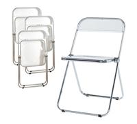 [en.casa] Lot de 4 Chaises Pliantes Ensemble 4 de Sièges de Salle à Manger Set de 4 Chaises pour Invités Cuisine Bureau Acier Chromé Polycarbonate 74 x 46 x 47 cm Transparent