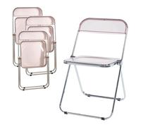 [en.casa] Lot de 4 Chaises Pliantes Ensemble 4 de Sièges de Salle à Manger Set de 4 Chaises pour Invités Cuisine Bureau Acier Chromé Polycarbonate 74 x 46 x 47 cm Rose Transparent