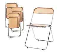 [en.casa] Lot de 4 Chaises Pliantes Ensemble 4 de Sièges de Salle à Manger Set de 4 Chaises pour Invités Cuisine Bureau Acier Chromé Polycarbonate 74 x 46 x 47 cm Orange Transparent
