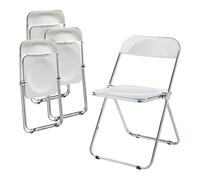 [en.casa] Lot de 4 Chaises Pliantes Ensemble de 4 Sièges de Salle à Manger Set de 4 Chaises pour Invités Cuisine Bureau Acier Chromé Polycarbonate 74 x 46 x 47 cm Blanc