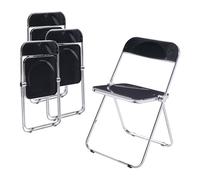 [en.casa] Lot de 4 Chaises Pliantes Ensemble de 4 Sièges de Salle à Manger Set de 4 Chaises pour Invités Cuisine Bureau Acier Chromé Polycarbonate 74 x 46 x 47 cm Noir