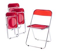[en.casa] Lot de 4 Chaises Pliantes Ensemble de 4 Sièges de Salle à Manger Set de 4 Chaises pour Invités Cuisine Bureau Acier Chromé Polycarbonate 74 x 46 x 47 cm Rouge