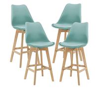 [en.casa] Lot de 4 Tabourets de Bar avec Dossier et Repose-Pied Siège Rembourré Plastique Similicuir Hêtre 105 x 48 x 58 cm Menthe