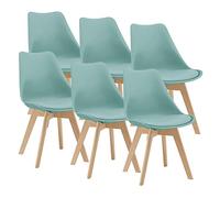 [en.casa] Lot de 6 chaises de Salle à Manger avec Siège Confortable et Rembourré Chaise de Salon Scandinave Construction Robuste Coque Plastique Similicuir Hêtre 82 x 49 x 54 cm Vert Menthe