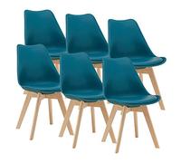[en.casa] Lot de 6 chaises de Salle à Manger avec Siège Confortable et Rembourré Chaise de Salon Scandinave Construction Robuste Coque Plastique Similicuir Hêtre 82 x 49 x 54 cm Turquoise