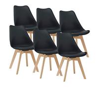 [en.casa] Lot de 6 chaises de Salle à Manger avec Siège Confortable et Rembourré Chaise de Salon Scandinave Construction Robuste Coque Plastique Similicuir Hêtre 82 x 49 x 54 cm Noir
