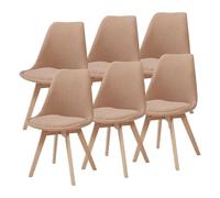[en.casa] Lot de 6 chaises de Salle à Manger avec Siège Confortable et Rembourré Chaise de Salon Scandinave Construction Robuste Coque Plastique Bouclé Hêtre 82 x 49 x 54 cm Taupe