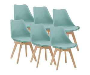 [en.casa] Lot de 6 chaises de Salle à Manger avec Siège Confortable et Rembourré Chaise de Salon Scandinave Construction Robuste Coque Plastique Similicuir Hêtre 82 x 49 x 54 cm Vert Menthe