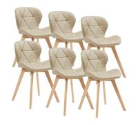 [en.casa] Lot de 6 Chaises de Salle à Manger Design Intemporel Set de 6 Fauteuils Rembourrés pour Cuisine Salle à Manger Salon Capacité 120 kg Simili Bois de Hêtre 78 x 47 x 52 cm Beige