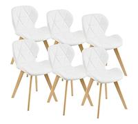 [en.casa] Lot de 6 Chaises de Salle à Manger Design Intemporel Set de 6 Fauteuils Rembourrés pour Cuisine Salle à Manger Salon Capacité 120 kg Simili Bois de Hêtre 78 x 47 x 52 cm Blanc