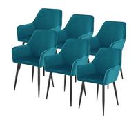 [en.casa] Lot de 6 Chaises de Salle à Manger Style Scandinave Ensemble de 6 Chaises avec Accoudoirs pour Cuisine Salon Bureau Acier Polyester 86 x 57 x 56 cm Bleu Turquoise