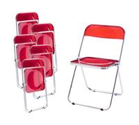 [en.casa] Lot de 6 Chaises Pliantes Ensemble de 6 Sièges de Salle à Manger Set de 6 Chaises pour Invités Cuisine Bureau Acier Chromé Polycarbonate 74 x 46 x 47 cm Rouge