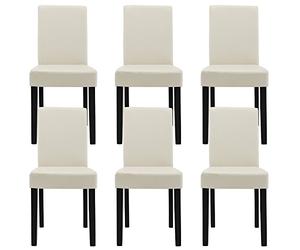[en.casa] Lot de 6 Chaises Rembourrées de Salle à Manger Siège Confortable Résistant Design Moderne pour Cuisine Salon Bureau Pieds en Bois Massif Revêtement Similicuir Crème 89 x 43 x 54 cm