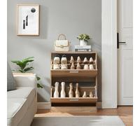 [en.casa] Meuble à Chaussures 2 Abattants Armoire de Rangement Étagères Amovibles Porte-Chaussures Moderne Élégant pour 12 Pairs Entrée Salon Couloir Panneau de Particules 81 x 63 x 24 cm Chêne Sonoma
