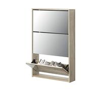 [en.casa] Meuble à Chaussures 3 Abattants Armoire de Rangement avec Miroir Étagère Porte-Chaussures Moderne pour 9 Pairs 3 Compartiments Élégant Entrée Salon Couloir Bois 103 x 63 x 17 cm Chêne Sonoma