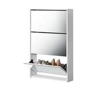 [en.casa] Meuble à Chaussures 3 Abattants Armoire de Rangement avec Miroir Étagère Porte-Chaussures Moderne pour 9 Pairs 3 Compartiments Élégant Entrée Salon Couloir Bois 103 x 63 x 17 cm Blanc