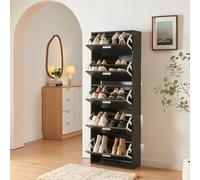 [en.casa] Meuble à Chaussures 5 Abattants Armoire de Rangement Étagères Amovibles Porte-Chaussures Moderne Élégant pour 20 Pairs Entrée Salon Couloir Panneau de Particules 169 x 60 x 24 cm Noir