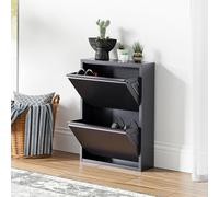 [en.casa] Meuble à Chaussures à Tiroirs Inclinés Étagère de Rangement à 2 Niveaux Range-Chaussures pour Entrée Couloir Métal 71 x 50 x 15 cm Gris