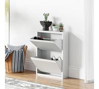[en.casa] Meuble à Chaussures à Tiroirs Inclinés Étagère de Rangement à 2 Niveaux Range-Chaussures pour Entrée Couloir Métal 71 x 50 x 15 cm Blanc
