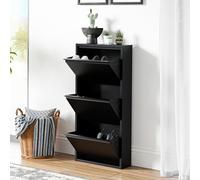 [en.casa] Meuble à Chaussures à Tiroirs Inclinés Étagère de Rangement à 3 Niveaux Range-Chaussures pour Entrée Couloir Métal 104 x 50 x 15 cm Noir