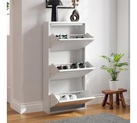 [en.casa] Meuble à Chaussures à Tiroirs Inclinés Étagère de Rangement à 3 Niveaux Range-Chaussures pour Entrée Couloir Métal 104 x 50 x 15 cm Blanc