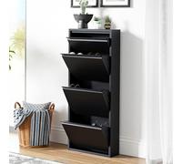 [en.casa] Meuble à Chaussures à Tiroirs Inclinés Étagère de Rangement à 4 Niveaux Range-Chaussures pour Entrée Couloir Métal 118 x 50 x 15 cm Noir