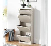 [en.casa] Meuble à Chaussures à Tiroirs Inclinés Étagère de Rangement à 4 Niveaux Range-Chaussures pour Entrée Couloir Métal 118 x 50 x 15 cm Blanc Cassé