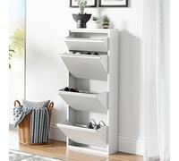 [en.casa] Meuble à Chaussures à Tiroirs Inclinés Étagère de Rangement à 4 Niveaux Range-Chaussures pour Entrée Couloir Métal 118 x 50 x 15 cm Blanc