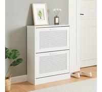 [en.casa] Meuble à Chaussures avec 2 Portes Abattantes Range-Chaussures pour 8 Paires de Baskets Sandales Escarpins Bottines Panneau de Particules PVC 80 x 60 x 24 cm Blanc