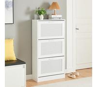 [en.casa] Meuble à Chaussures avec 3 Portes Abattantes Range-Chaussures pour 12 Paires de Baskets Sandales Escarpins Bottines Panneau de Particules PVC 115 x 60 x 24 cm Blanc