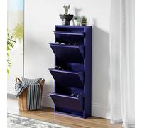 [en.casa] Meuble à Chaussures avec 4 Compartiments Armoire de Rangement Porte-Chaussures Tiroir Supplémentaire Moderne pour 6 Paires Élégant Entrée Salon Couloir Métal 118 x 50 x 15 cm Bleu Nuit