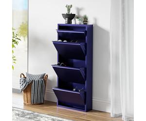 [en.casa] Meuble à Chaussures avec 4 Compartiments Armoire de Rangement Porte-Chaussures Tiroir Supplémentaire Moderne pour 6 Paires Élégant Entrée Salon Couloir Métal 118 x 50 x 15 cm Bleu Nuit