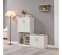 Meuble à chaussures Løten avec banquette MDF 120 x 120 x 37 cm blanc
