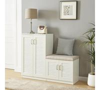 [en.casa] Meuble à Chaussures avec Banquette Armoire à Chaussures pour 18 Paires Meuble de Rangement avec Portes Ajourées MDF 97 x 120 x 36 cm Blanc