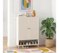 [en.casa] Meuble à Chaussures Coleraine Armoire de Rangement Polyvalente avec Étagères Réglables Porte Ajourée Compartiment Ouvert pour Entrée Acier 115 x 80 x 35 cm Blanc Crème