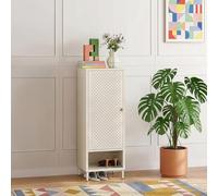 [en.casa] Meuble à Chaussures Coleraine Armoire de Rangement Polyvalente avec Étagères Réglables Porte Ajourée Compartiment Ouvert pour Entrée Acier 115 x 43 x 35 cm Blanc Crème