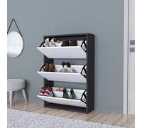 [en.casa] Meuble à Chaussures Range-Chaussures Armoire Meuble de Rangement pour 18 Paires Panneau de Particules 110 x 74 x 24 cm Anthracite Blanc