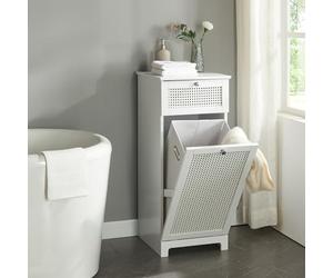 [en.casa] Meuble à Linge avec Panier à Linge Amovible et Tiroir Corbeille pour Linges Sales Armoire de Salle de Bain Style Intemporel MDF PVC Effet Rotin 90 x 38 x 40 cm Blanc