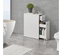 [en.casa] Meuble Bas de Rangement de Salle de Bains Organisateur à 2 Tiroirs avec Roues pour Petits Espaces Pratique Élégant Peu Encombrant Panneau de Particules 61 x 20 x 45 cm Blanc