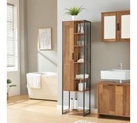 [en.casa] Meuble Colonne de Salle de Bain Armoire Haute avec Porte et 6 Niveaux de Rangement pour Cuisine Entrée Chambre Bureau Salon 165 x 43 x 30 cm Effet Noyer Noir