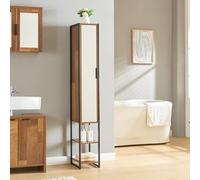 [en.casa] Meuble Colonne de Salle de Bain Armoire Haute avec Porte Vitrée et 2 Étagères pour Cuisine Entrée Chambre Bureau Salon 160 x 24 x 30 cm Effet Noyer Noir
