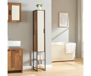 [en.casa] Meuble Colonne de Salle de Bain Armoire Haute avec Porte Vitrée et 2 Étagères pour Cuisine Entrée Chambre Bureau Salon 160 x 24 x 30 cm Effet Noyer Noir