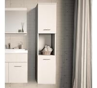 [en.casa] Meuble Colonne de Salle de Bain Suspendu Armoire Haute Murale avec 2 Portes 5 Etagères Panneau de Particules Métal 131 x 30 x 30 cm Blanc Argent
