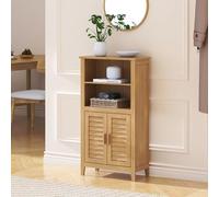 [en.casa] Meuble D’Appoint Rirg Petite Armoire Polyvalente avec 2 Portes 2 Étagères Rangement pour Salle De Bain Cuisine Entrée Salon Résistant à l’Humidité Bambou 92 x 50 x 25 cm Naturel