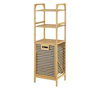 [en.casa] Meuble de Rangement à Linge avec Étagère Sac Amovible Panier à Linge pour Salle de Bain Polyester Bambou 118 x 40 x 31 cm Naturel Gris