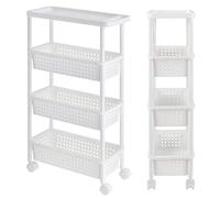 [en.casa] Meuble de Rangement à roulettes Chariot Roulant Tour de Rangement 100 x 22 x 48 cm Polypropyléne (PP) Blanc