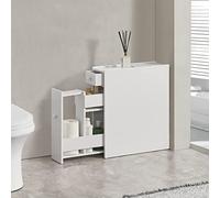 [en.casa] Meuble de Rangement de Salle de Bain Organisateur à 2 Tiroirs Commode Armoire pour Toilettes Panneau de Particules 58 x 16 x 48 cm Blanc
