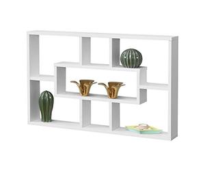 [en.casa] Meuble Mural Design Étagère Flottante Stylée 7 Compartiments de Rangement Capacité de Charge 7 kg Panneau de Particules Mélaminé 77 x 10 x 48 cm Blanc Mat