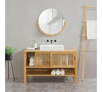 [en.casa] Meuble sous Lavabo avec Portes Coulissantes et Espace de Rangement Meuble Bas de Salle de Bain Armoire sous Vasque Bambou 60 x 100 x 45 cm Naturel