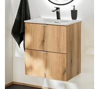 [en.casa] Meuble sous Lavabo avec Vasque et 2 Tiroirs Système Softclose MDF Coast Evoke Oak 50 x 57 x 39 cm Effet Chêne